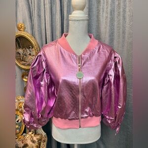 Metallic Pink Jacket with LV Patch